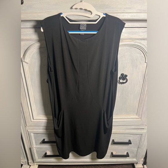 Clara Sun Woo Black Sleeveless Jersey Tunic Mini Dress Minimalist Lagenlook - Picture 2 of 6